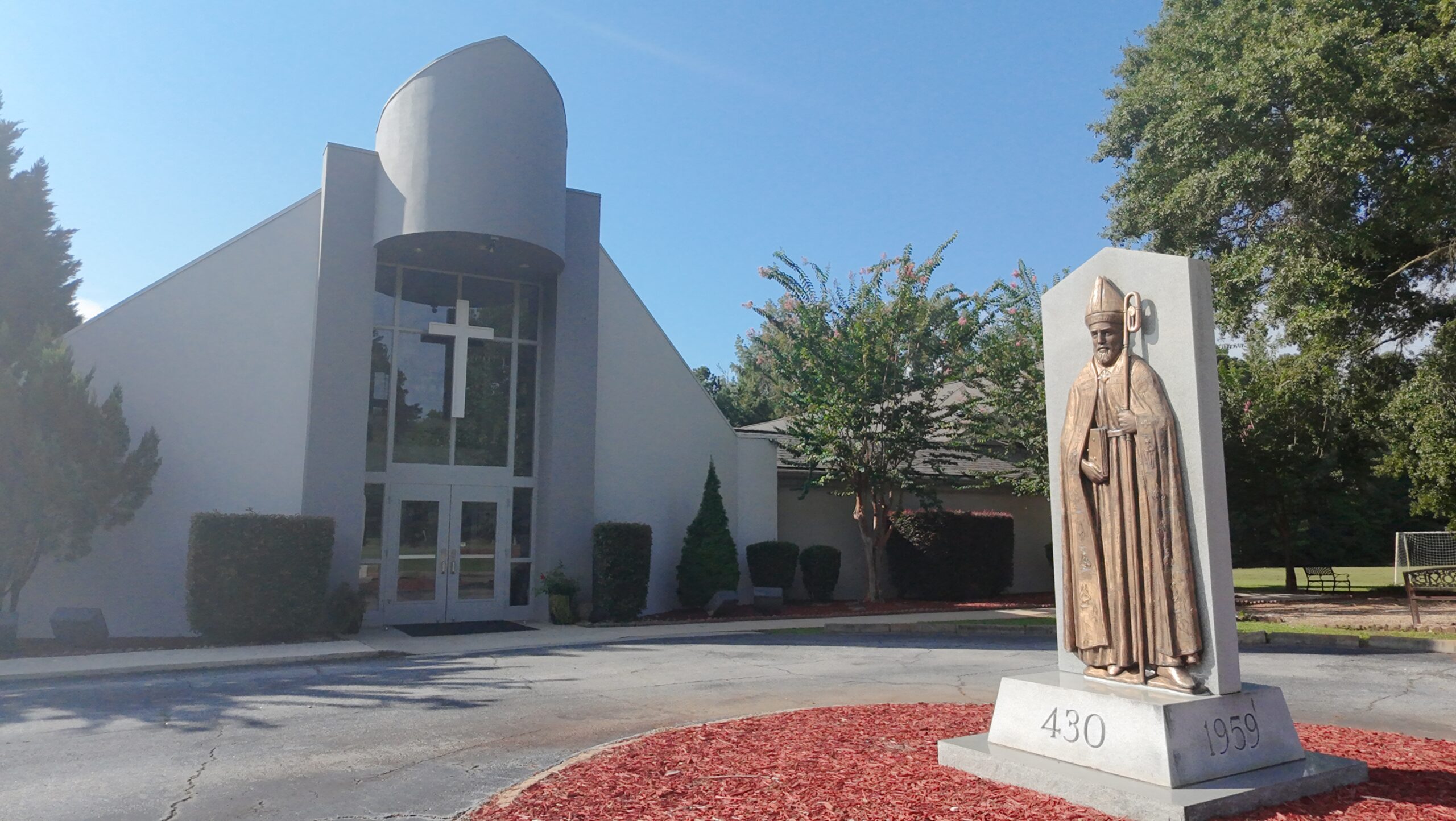 St. Augustine Catholic Church with the statue of Saint Augustine
