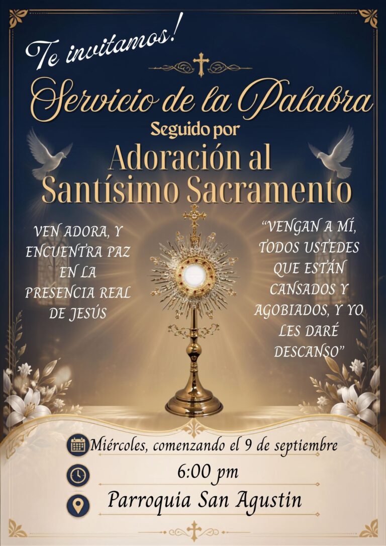 Spanish flyer for Servicio de la Palabra and Eucharistic Adoration, Wednesdays at 6:00 PM beginning September 9.